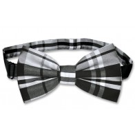 Mens Silver Tartan Plaid Pre Tied Bow Tie