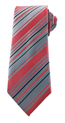 Mens Coral, Gray and Navy Striped Skinny Necktie