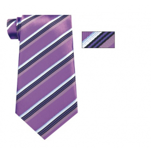Mens Lavender and Silver Striped Skinny Necktie