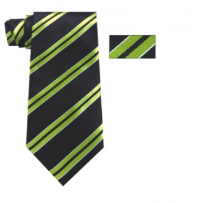 Mens Black and Green Striped Skinny Necktie