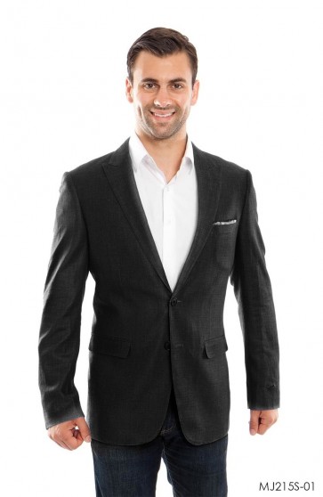 Mens Black Linen Sports Coat Peak Lapel- Coat Only