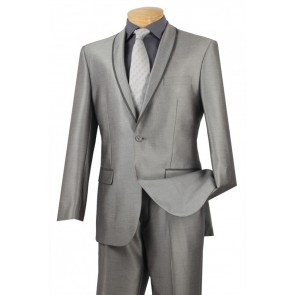 Tuxedo Grey Shawl Lapel Closeout Slim Microfiber One Button Tuxedos