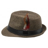 Fedora Hat  DARK COFFEE Black Banded  with Feather