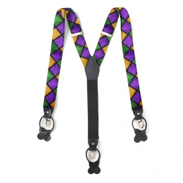 Mardi Gras Mens Suspenders with Bowtie Option