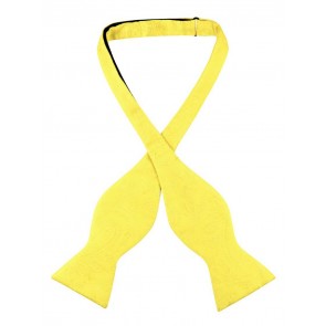 Mens Paisley Satin Self tie Bowtie Yellow