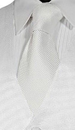 Silk Necktie Waffle Pique White With Matching Pocket Square