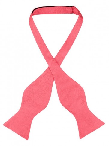 Mens Paisley Satin Self tie Bowtie Coral