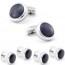 Tateossian Cushion Round Black Cufflinks and Stud Set