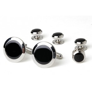 Cufflinks and Studs Faux Onyx Heavy Setting in Silver