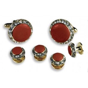 Red Faux Onyx Crystal Edge Set Gold