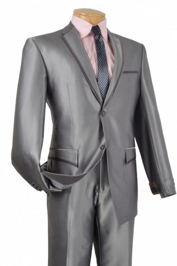 Tuxedo Slim Fit Gray Framed Lapel Microfiber Two Button Prom and Wedding Tuxedo