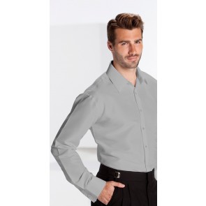 Pearl Grey Microfiber Fitted Dress Shirt Laydown Collar