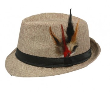 Fedora Hat  LIGHT COFFEE Black Banded with Feather