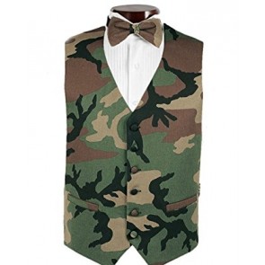 Tuxedo Vest Camouflage Satin Poly Vest With Bow Tie Option