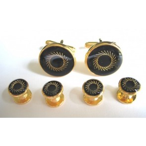 Cufflinks Studs BLACK SPIRAL Cuff Links Studs Set