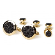 Cufflinks Studs BLACK DIAMOND DUST Cuff Links Set