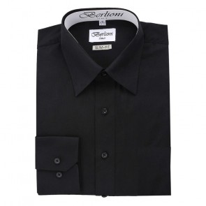 Black Slim Fit Dress Shirt Convertible French Cuff