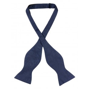 Mens Paisley Satin Self tie Bowtie Navy Blue