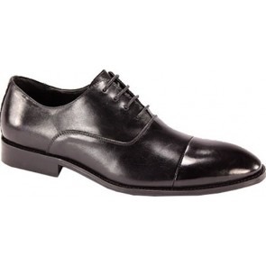 Black Leather Tuxedo Cap Toe Shoes by Giovanni