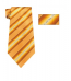 Mens Gold and White Striped Skinny Necktie with Matching Pocket Square