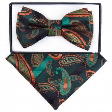 Boys Teal Paisley Pattern Bowtie and pocket square