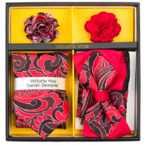 Mens Red Dual Two Tone Bowtie & Tie Set- Gift-Holiday