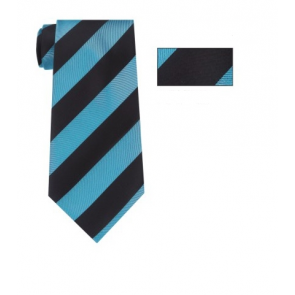 Turquoise and Black Striped Skinny Necktie with Matching Pocket Square