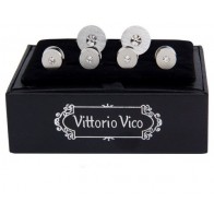 Brushed Metal Faux Diamond Cufflinks and Studs Set by Vittorio Vico