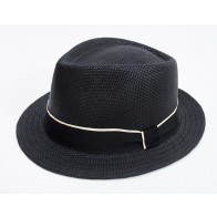 Black Paper Straw Fedora with Black Band
