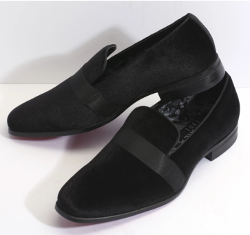 Mens New Black Couture 1901 Velvet Slip on Dress shoe with Satin Strap