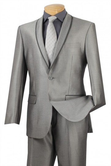 Tuxedo Grey Shawl Lapel Closeout Slim Microfiber One Button Tuxedos