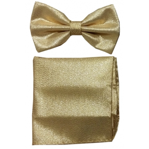 Metallic Lame Gold Bowtie with Matching Pocket Square Set