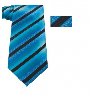 Mens Turquoise,Black and White Striped Skinny Necktie