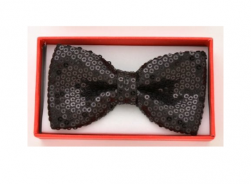 Kids Black Sequin Pre-Tied Bow Tie- Boys-Girls