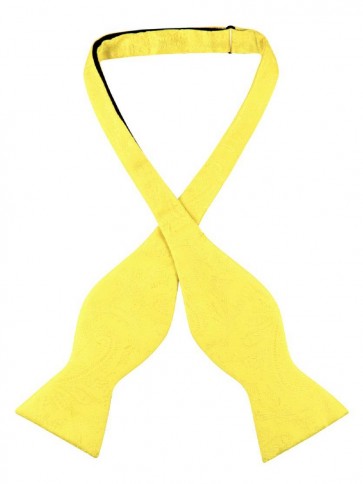 Mens Paisley Satin Self tie Bowtie Yellow