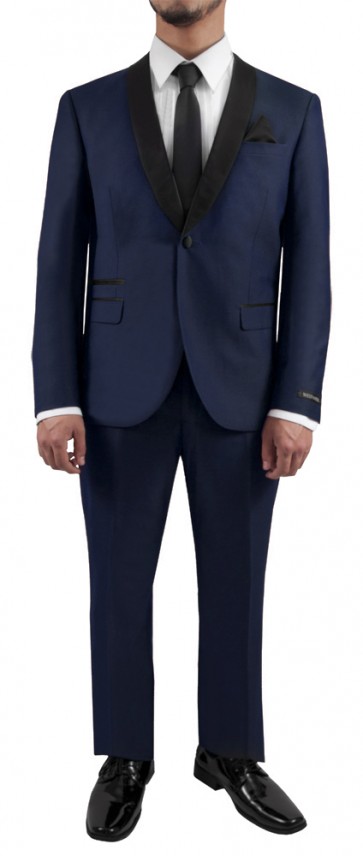 Navy Blue One Button Shawl Lapel Tuxedo