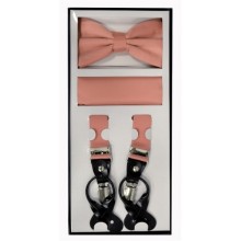 Men's Suspender Bow Tie and Pocket Square Sets with Clips or Buttons Wedding Colors
