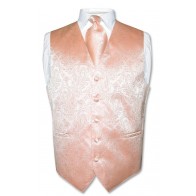 Mens Paisley Tone On Tone Peach Vest with Tie Set