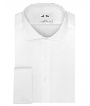 French Cuff White Calvin Klein Steel Slim Fit Non Iron Solid Dress Shirt with