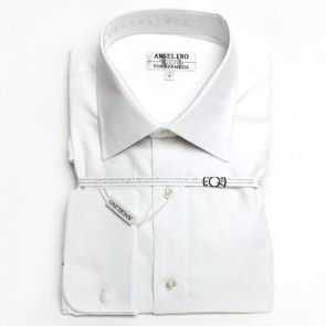 White High Collar Laydown Micro Pique French Cuff Shirt