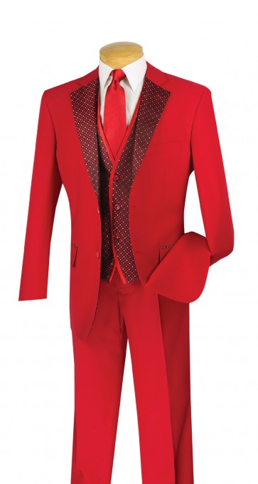 Church Suit 3 piece Set with Patterned Lapel and Trimmed Vest