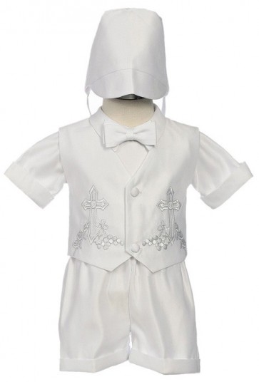Infant Boys White Baptism Christening Shorts 5-Piece Set