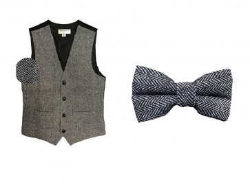 Mens Rustic Slim Fit Wool Tweed Vest with inner pocket Black and White two tone