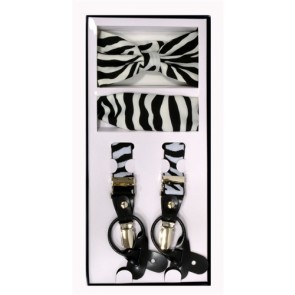 Zebra Print Mens Suspenders, Bowtie and Pocket Square Set- Quinceaneras-proms-