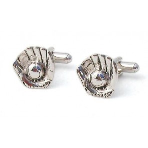 Baseball Glove and Ball Cufflinks Silver finish