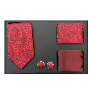 Mens Burgundy Red Paisley 4-Piece Gift Set- Holiday Gift