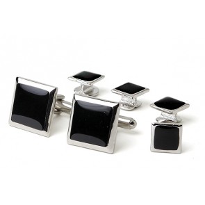 Cufflinks Studs FAUX ONYX SQUARE Cuff Links Set