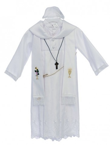 Infant Boys White Baptism Outfit Christening Gown 5-Piece Set