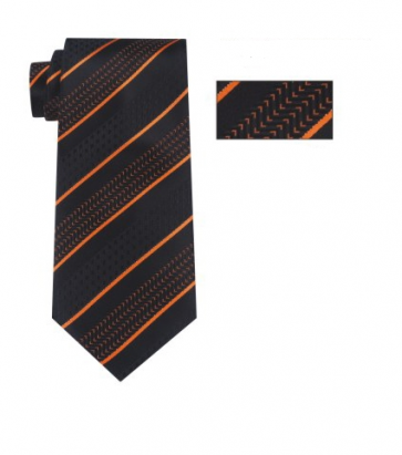 Black and Orange Striped Skinny Necktie with Matching Pocket Square