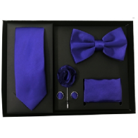  Mens Purple 5 Piece Gift Box Set Tie Bow-Tie Lapel Pin Handkerchief and Cufflinks 